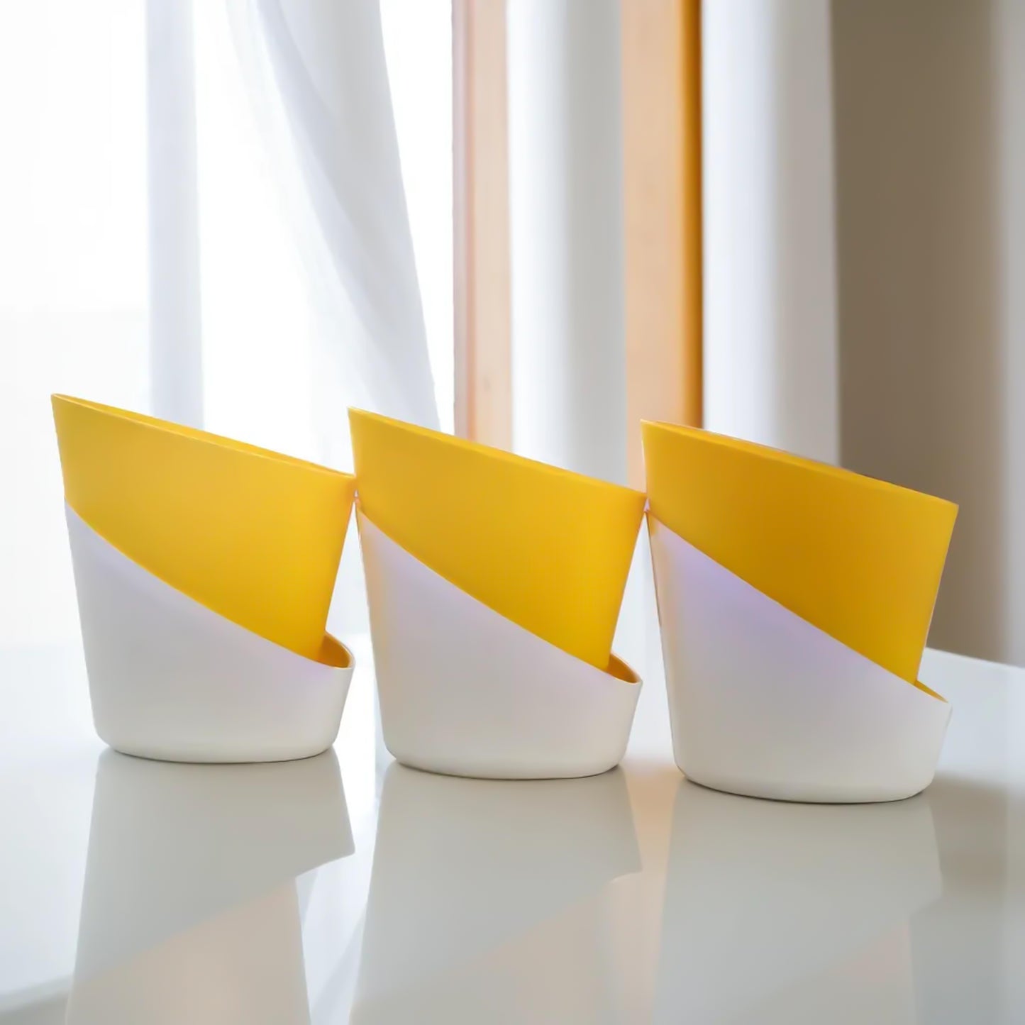 Combo of Yellow Atlantis Self Watering Pots for Indoor Plants - 4 Inch