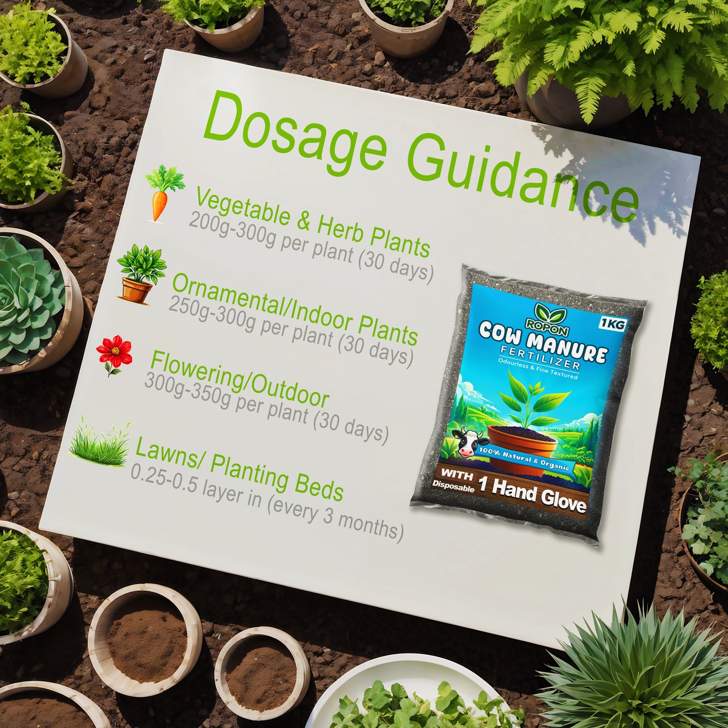 Cow Dung Manure Fertilizers for Plants & Home Gardening - 1 kg