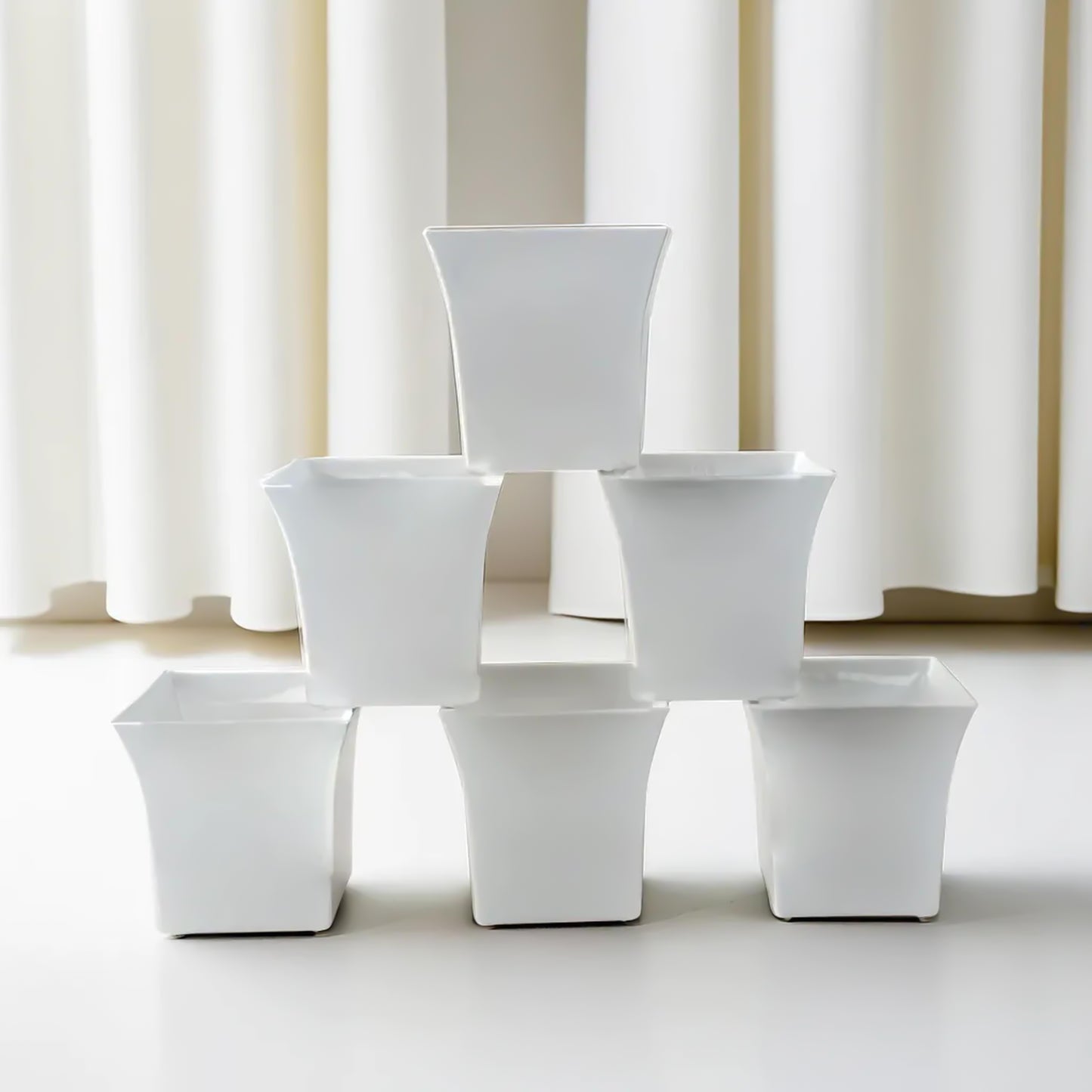 Combo of White Square Pots for Indoor Plants - 4 Inch