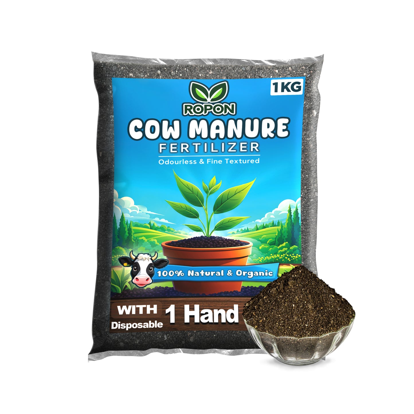 Cow Dung Manure Fertilizers for Plants & Home Gardening - 1 kg