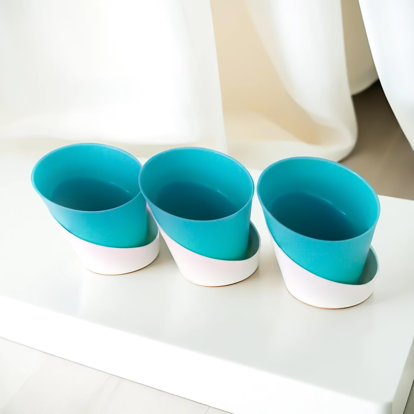 Combo of Cyan Atlantis Self Watering Pots for Indoor Plants - 4 Inch