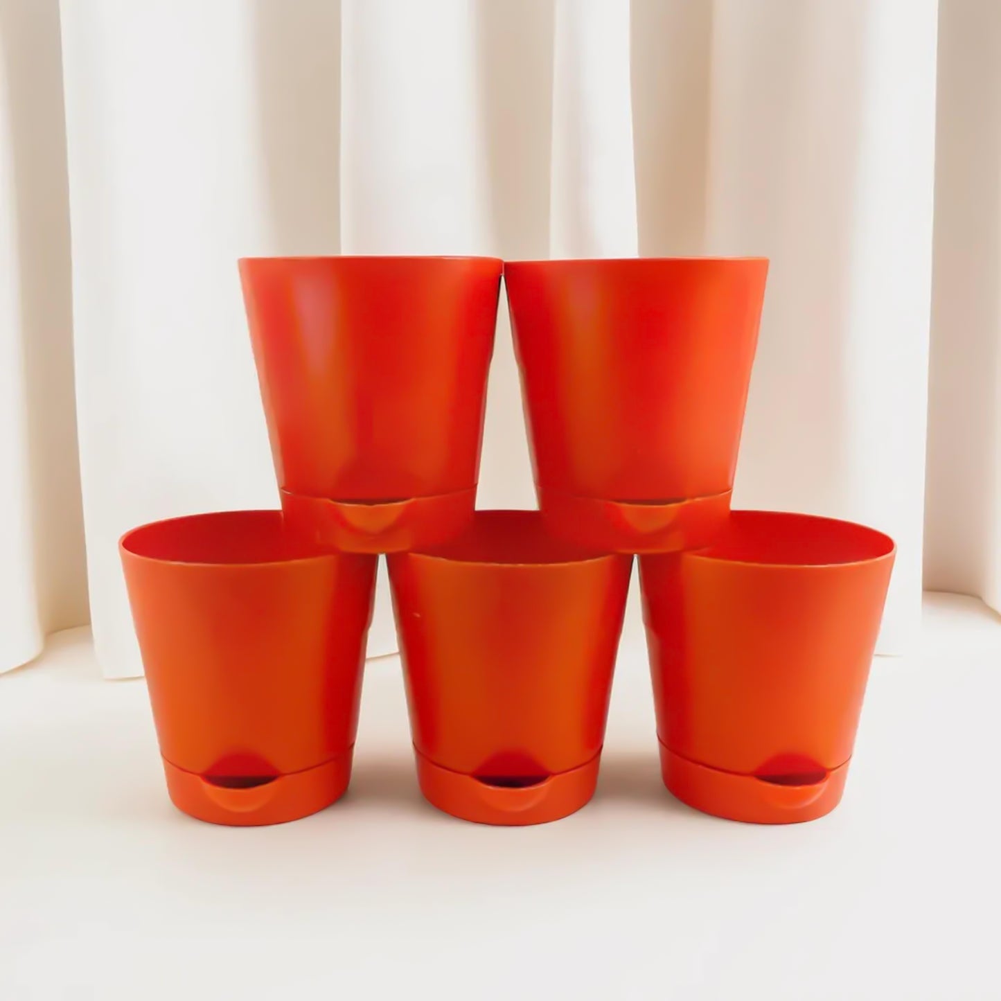 Combo of Red Krish Self Watering Pots for Indoor Plants - 4 Inch