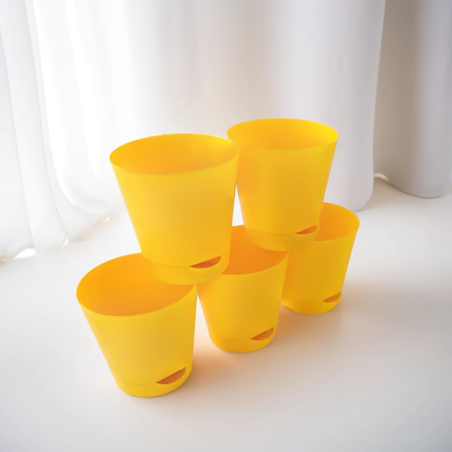 Combo of Yellow Krish Self Watering Pots for Indoor Plants - 4 Inch