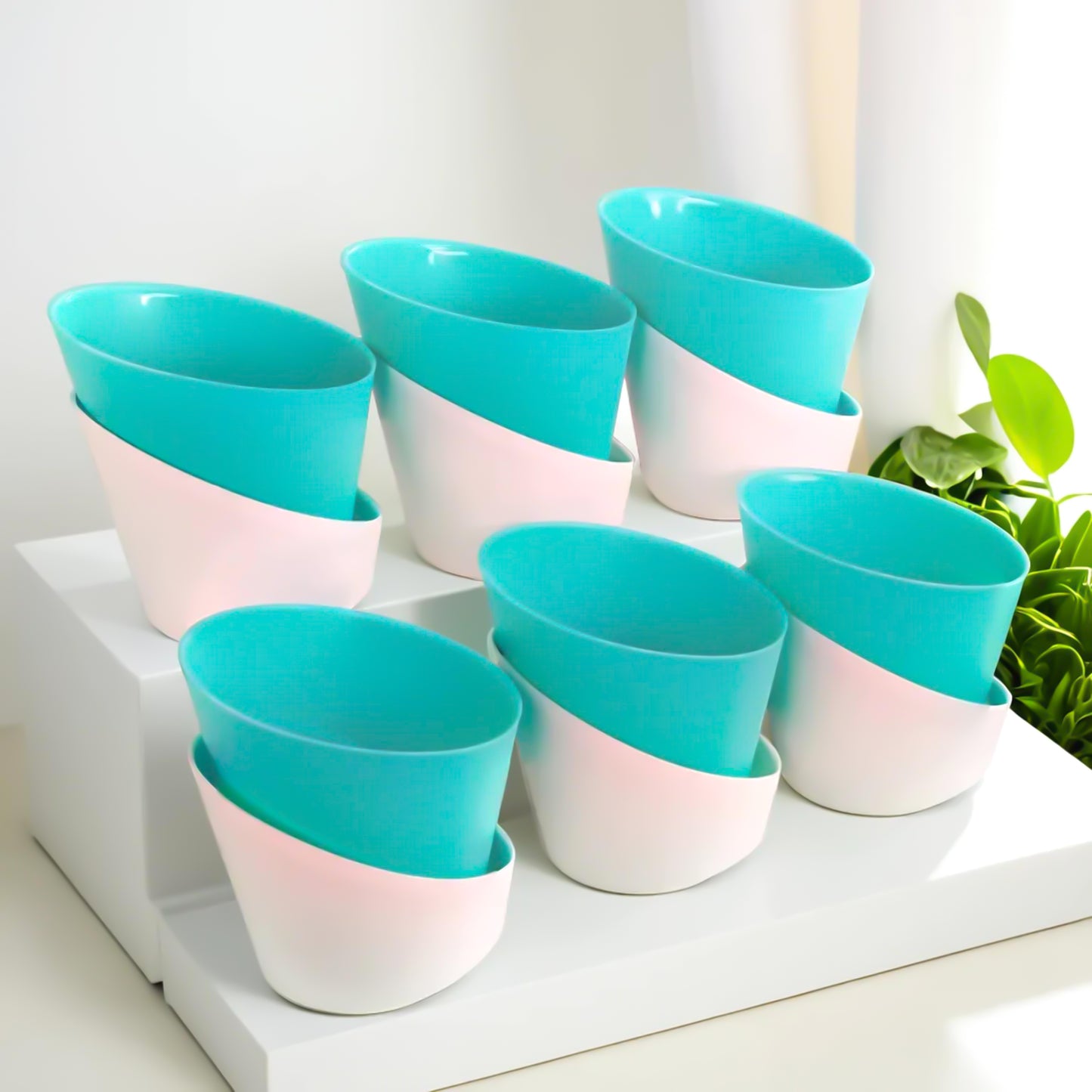 Combo of Cyan Atlantis Self Watering Pots for Indoor Plants - 4 Inch