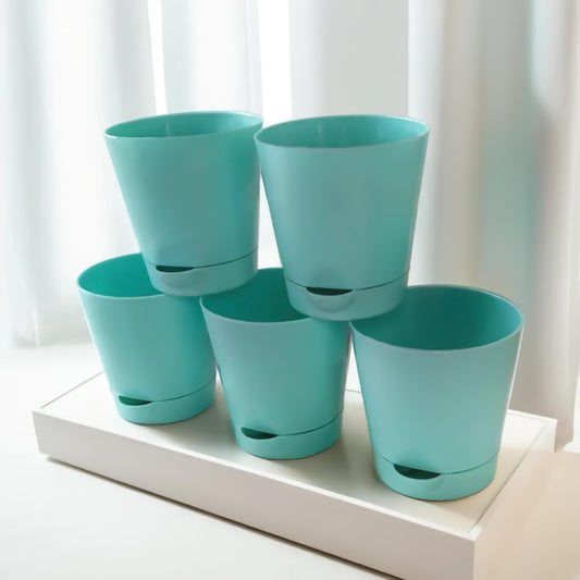 Combo of Cyan Krish Self Watering Pots for Indoor Plants - 4 Inch