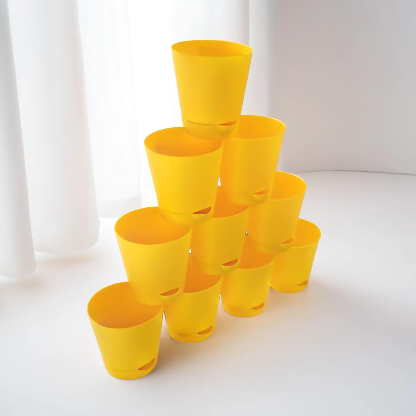 Combo of Yellow Krish Self Watering Pots for Indoor Plants - 4 Inch