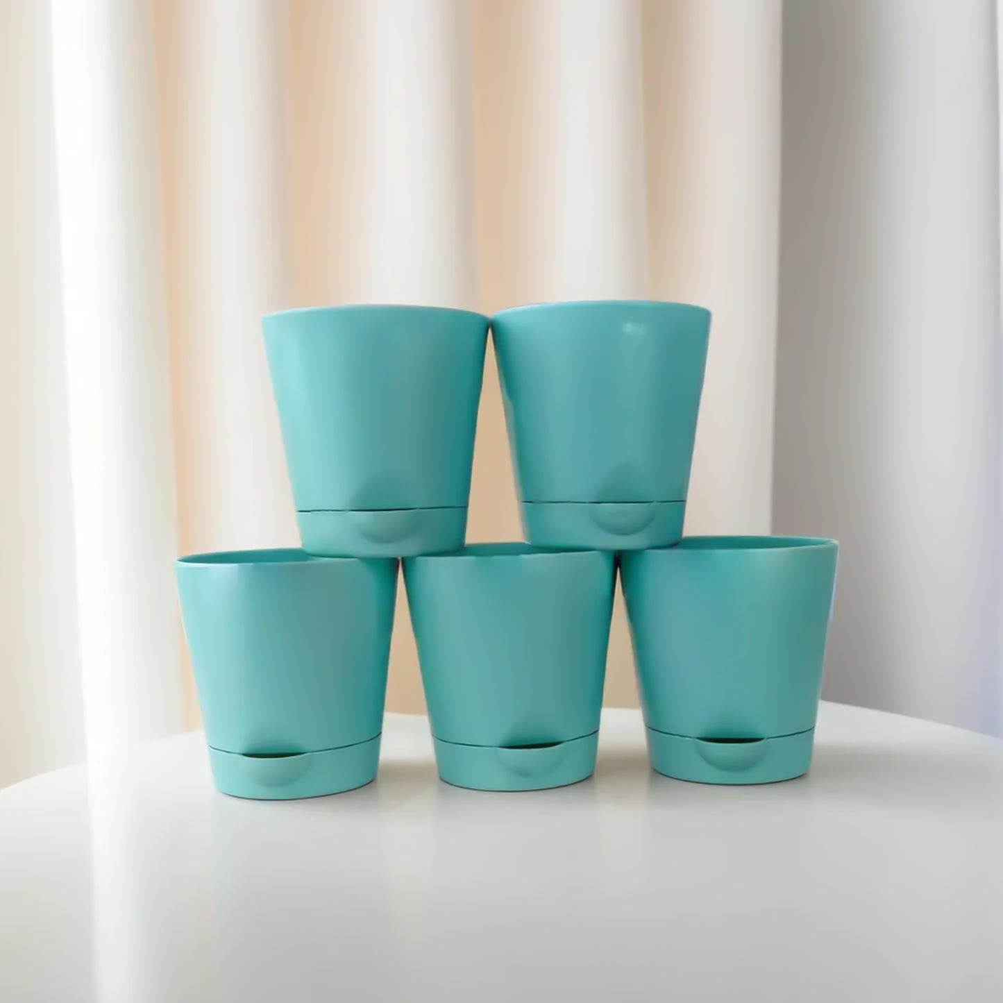 Combo of Cyan Krish Self Watering Pots for Indoor Plants - 4 Inch