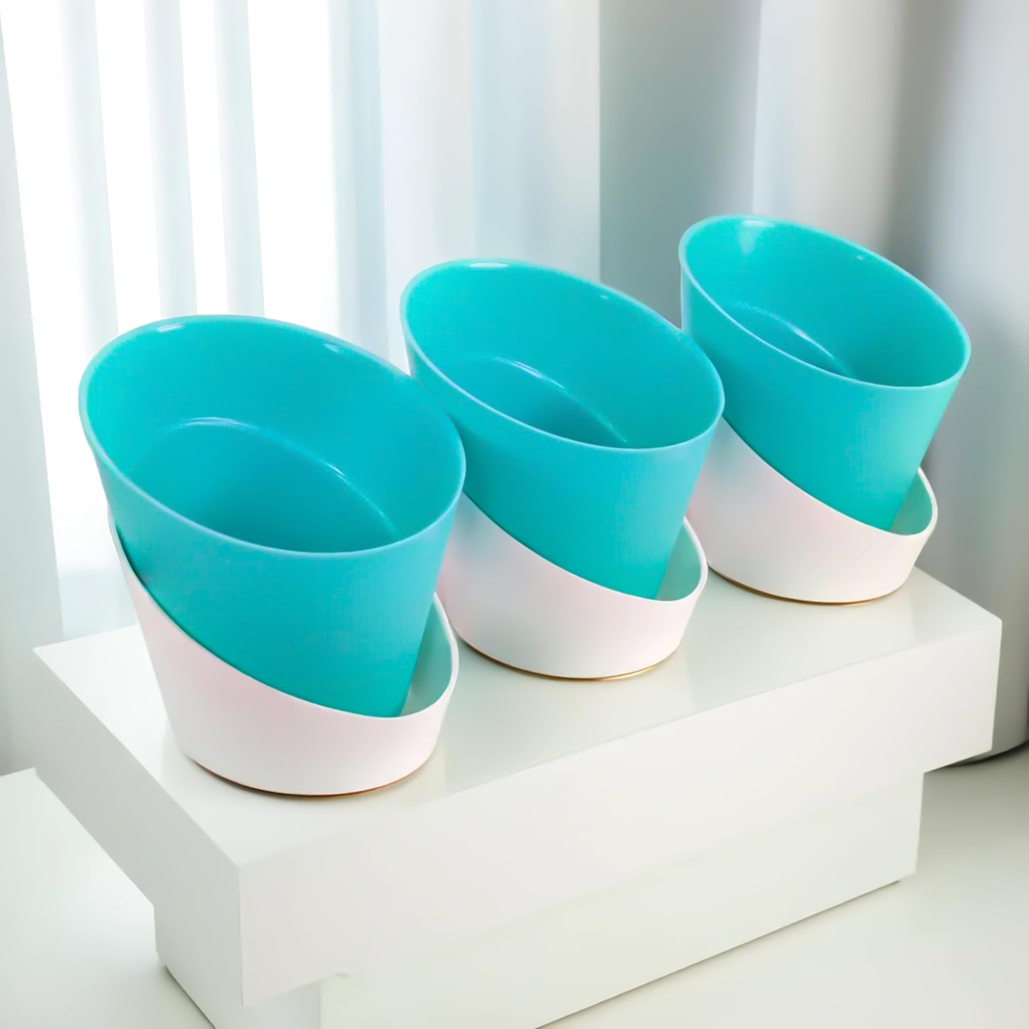 Combo of Cyan Atlantis Self Watering Pots for Indoor Plants - 4 Inch