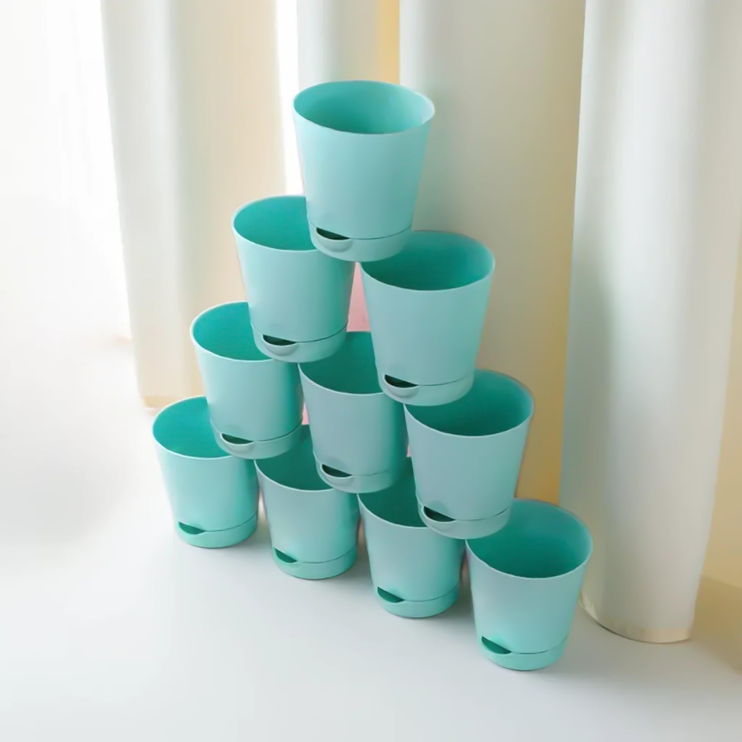 Combo of Cyan Krish Self Watering Pots for Indoor Plants - 4 Inch